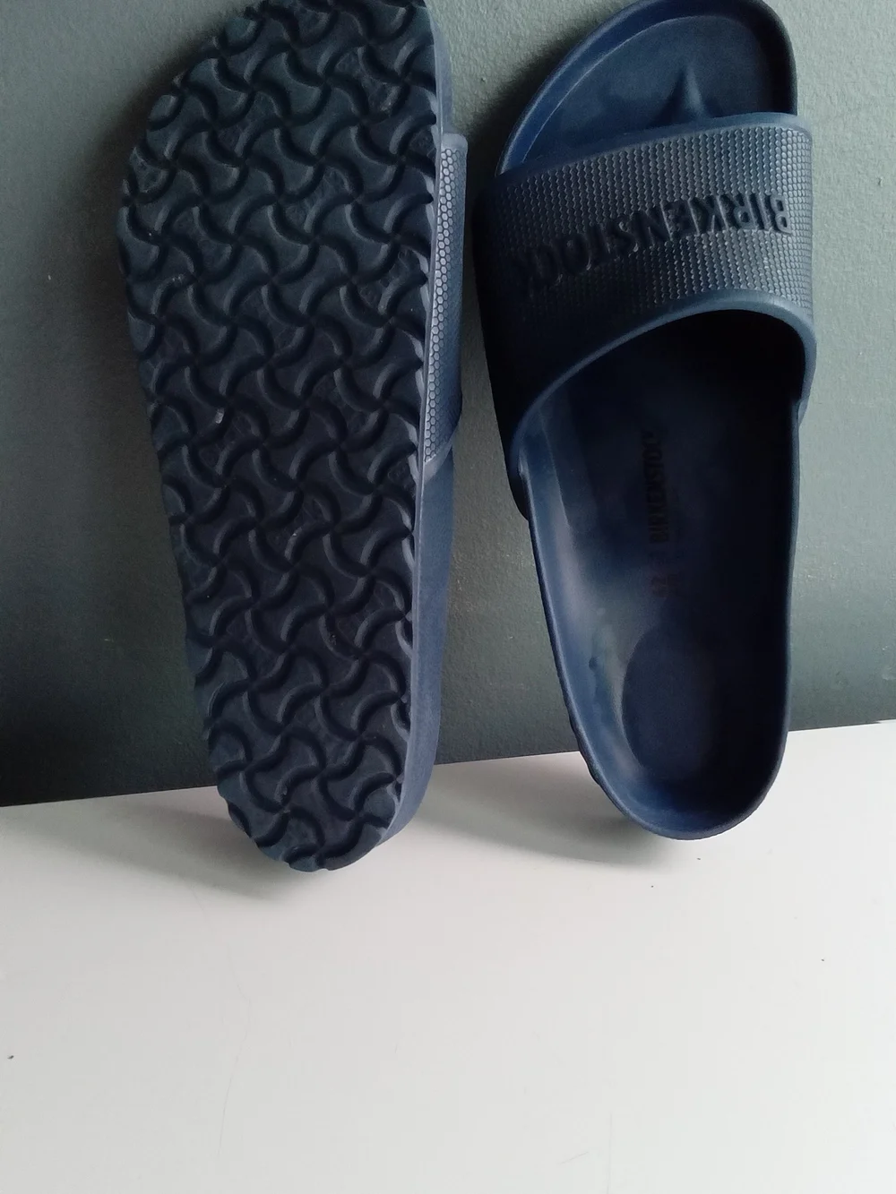 Birkenstock‎ Barbados EVA Navy Blue Logo Slide Sandals Mens 42 L11 1015480